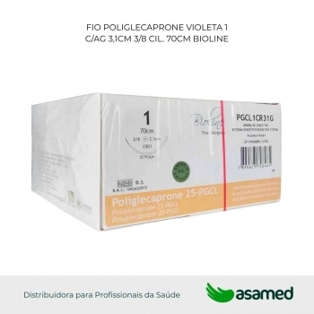FIO POLIGLECAPRONE VIOLETA 1 C/AG 3,1CM 3/8 CIL. 70CM BIOLINE