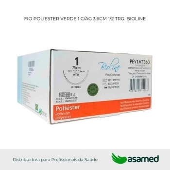 FIO POLIESTER 1 VERDE C/AG 3,6CM 1/2 TRG. CORT. 75CM BIOLINE