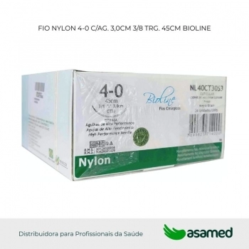 FIO NYLON 4-0 C/AG 3,0CM 3/8 TRG. CORT. (ACO 300) 45CM BIOLINE