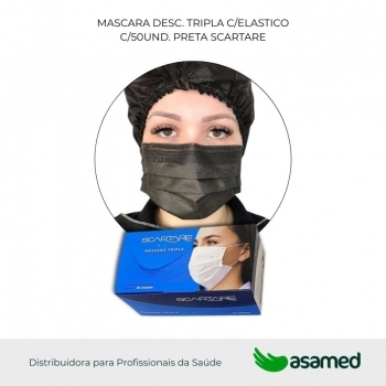 MASCARA DESC. TRIPLA C/ELASTICO C/50UND. PRETA SCARTARE