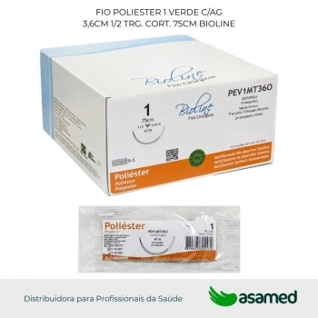 FIO POLIESTER 1 VERDE C/AG 3,6CM 1/2 TRG. CORT. 75CM BIOLINE