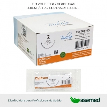 FIO POLIESTER 2 VERDE C/AG 4,0CM 1/2 TRG. CORT. 75CM BIOLINE